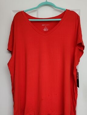 Jones New York Red/Coral V-Neck Short Sleeve Tee